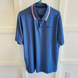 Nike Mens Blue Dri Fit Striped Short Sleeve Spread Collared Polo Shirt Size XL